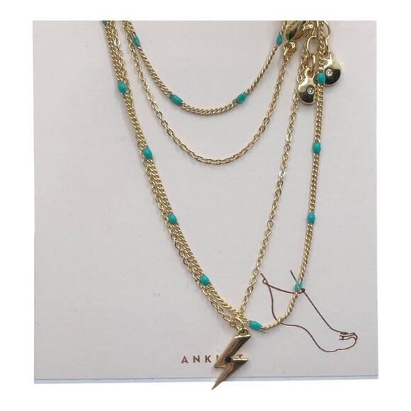 LC Lauren Conrad NIP Gold Tone Four Strand Lightening Bolt Green Bead Anklet - Picture 7 of 8